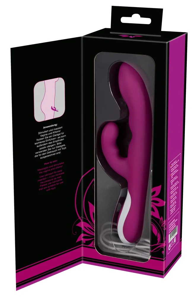 Paarse vibrator met warmtefunctie en clitorisstimulator