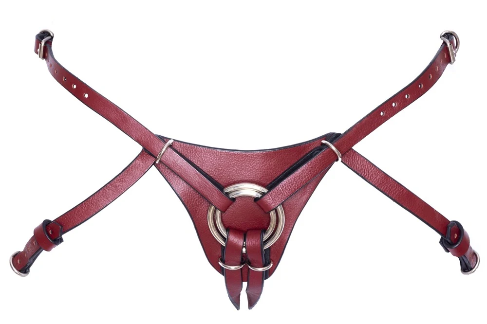 ZADO leren strap-on harnas dieprood
