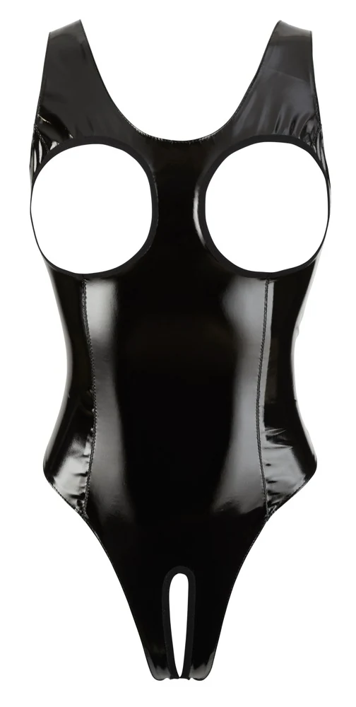 Lakglans bodysuit met open kruis