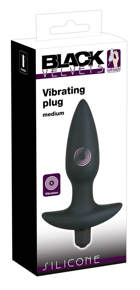 Zwarte siliconen anaalplug met 5 vibratiestanden