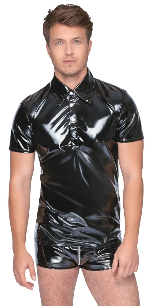 Lakglans polo shirt zwart