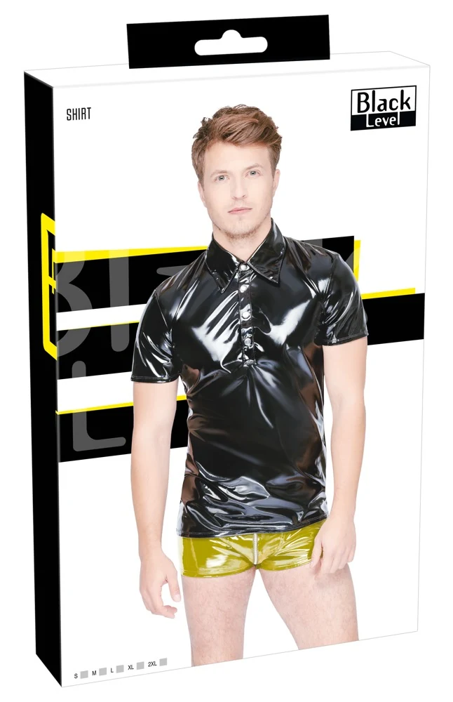 Black Level lakglans polo shirt zwart