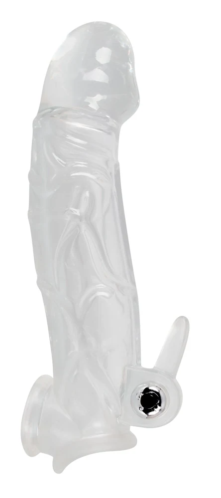 Transparante penissleeve met vibratie en verlenging