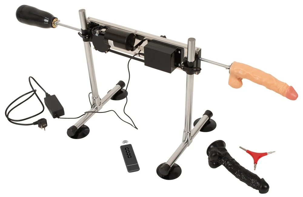 The Banger dubbelzijdige seksmachine met dildo's en masturbator