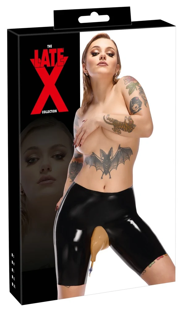 Zwarte latex fietsbroek met urinezakinzet