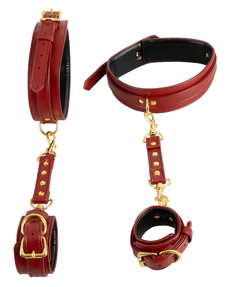 Bad Kitty hand- en beenboeien rood met goudkleurige details