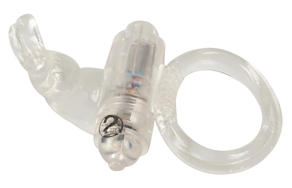 Transparante cockring met vibratie en clitoris bunny