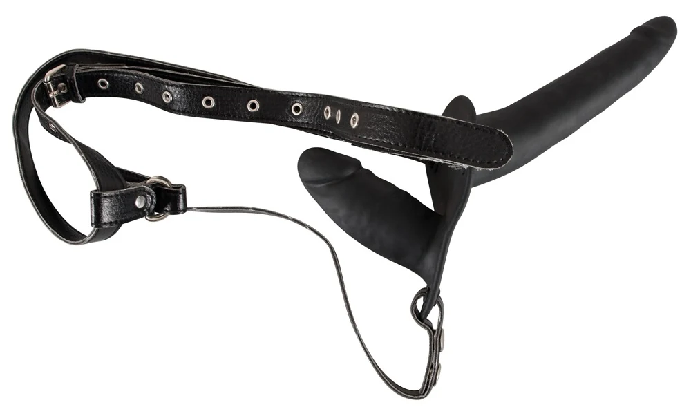 Double Strap-On String met Dubbele Dildo Zwart