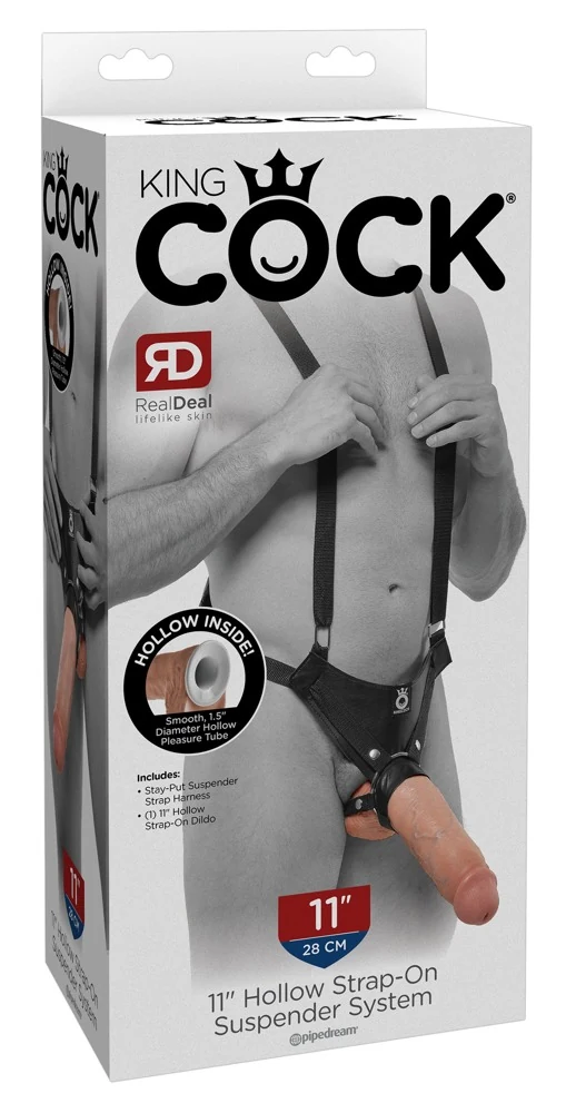 Verstelbaar zwart harnas met holle dildo