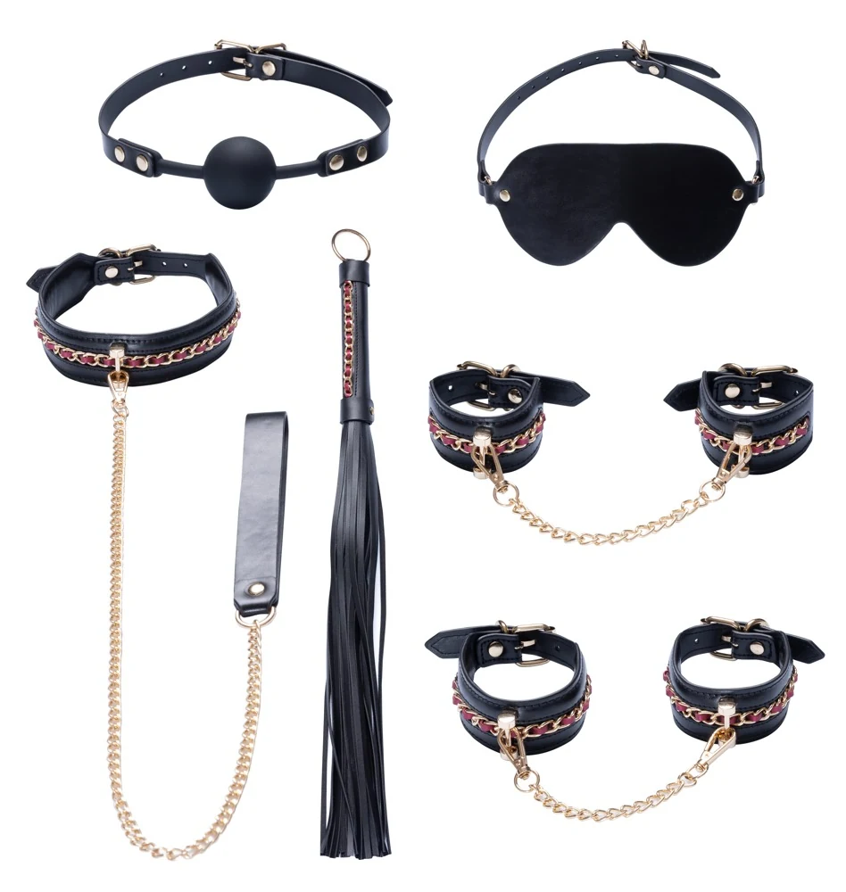 Bad Kitty bondageset 6-delig zwart met goudkleurige details