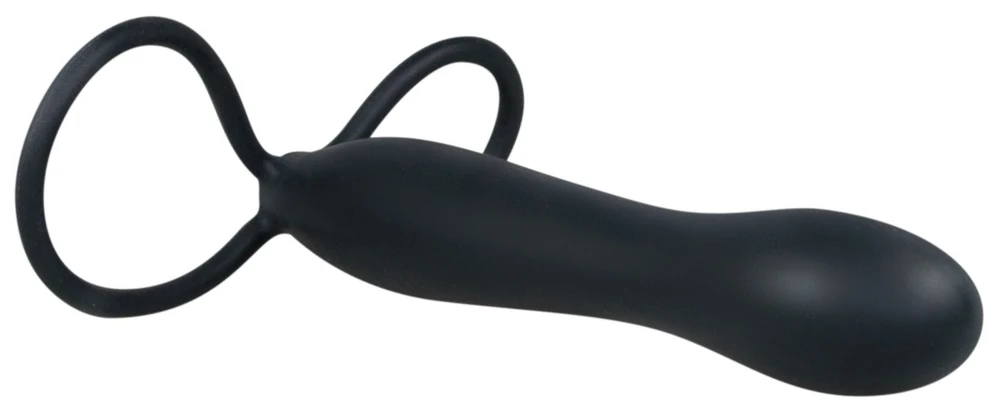Zwarte anale dildo met dubbele lussen