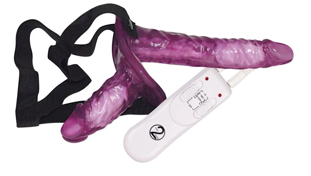 Elastische strap-on met dubbele vibrator