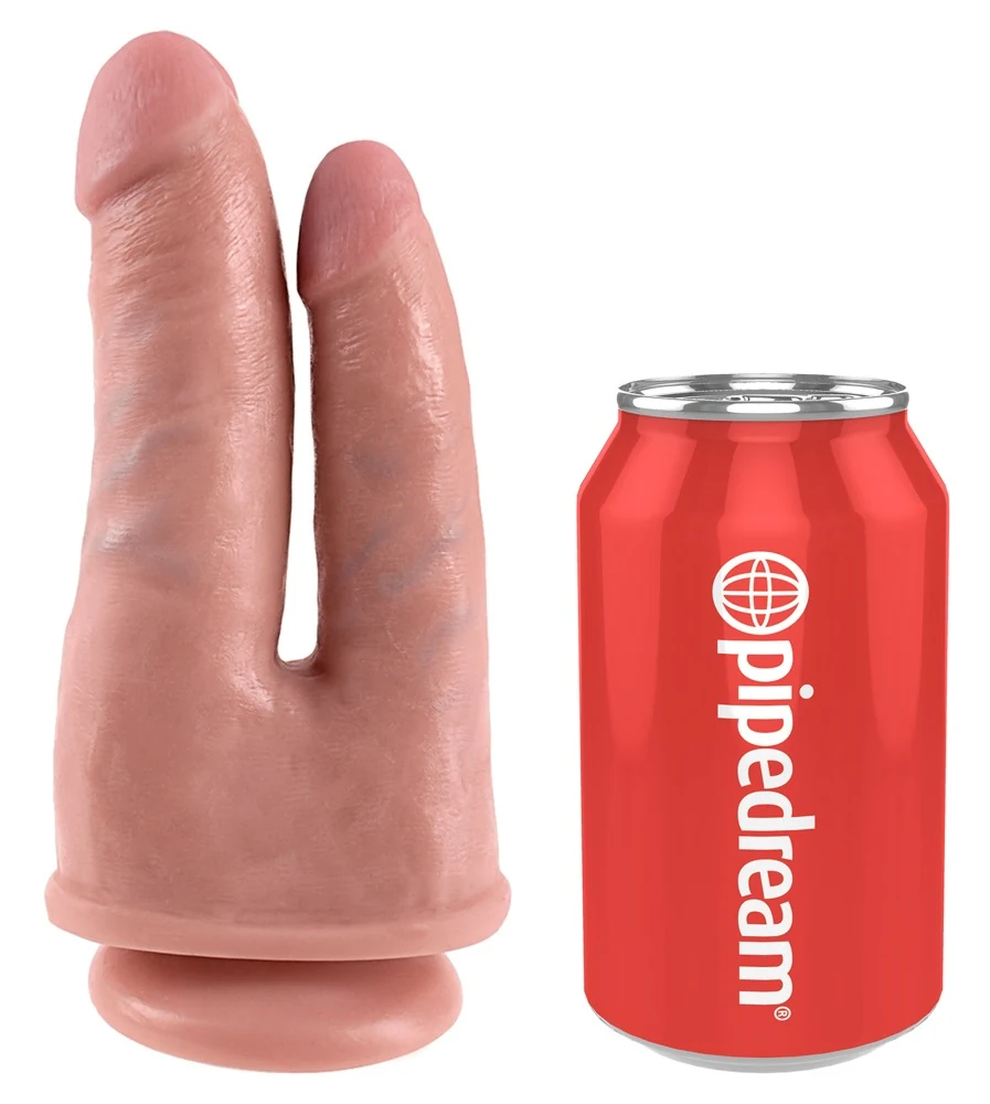 Dubbele dildo met zuigvoet van natuurlatex look