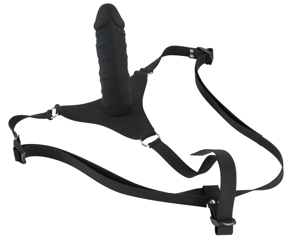 Zwarte siliconen strap-on met verstelbare riemen