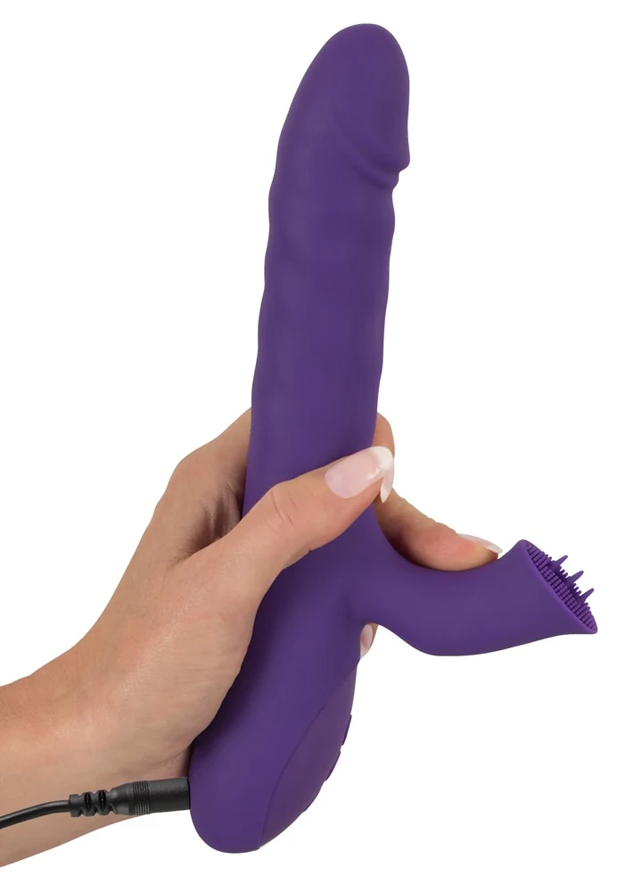 Rabbit vibrator met rotatie en stuwende functie