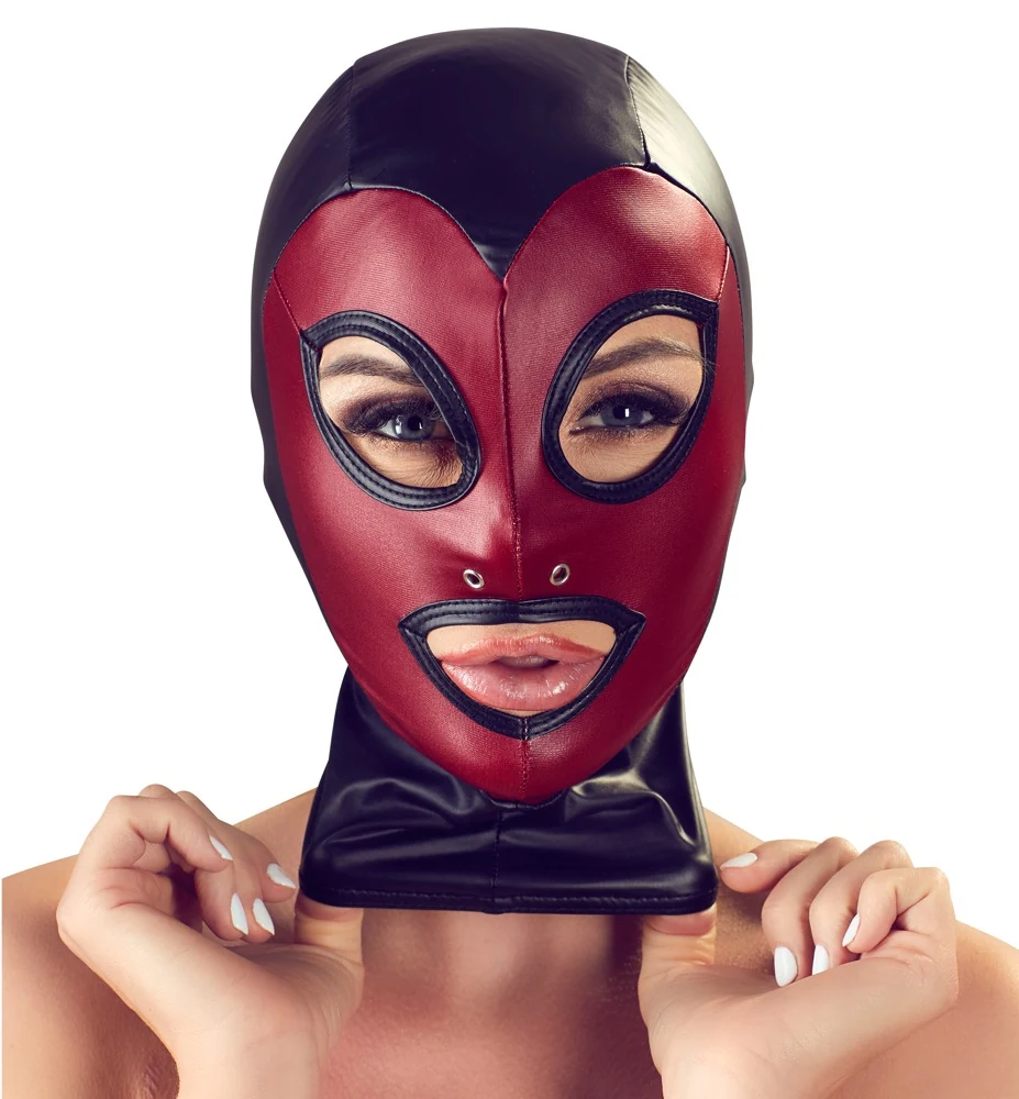 Fetisj hoofdmasker zwart met rood gezichtsveld