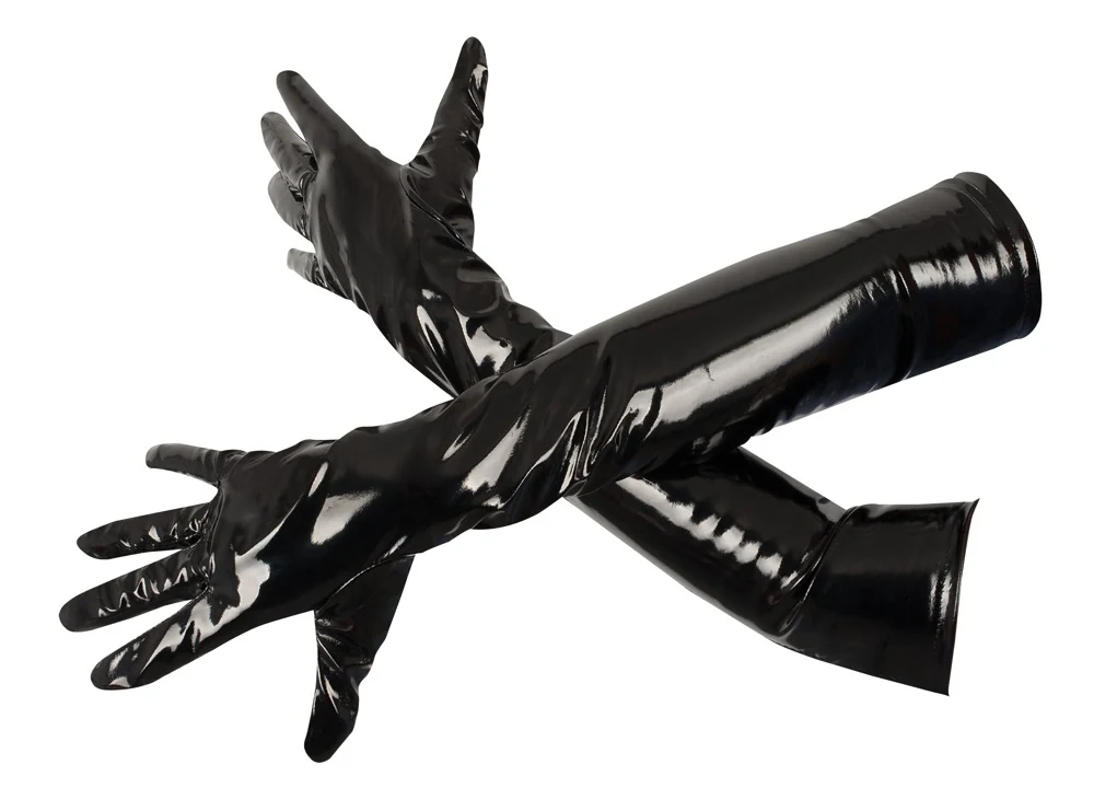 Zwarte lak handschoenen met stretch inzet