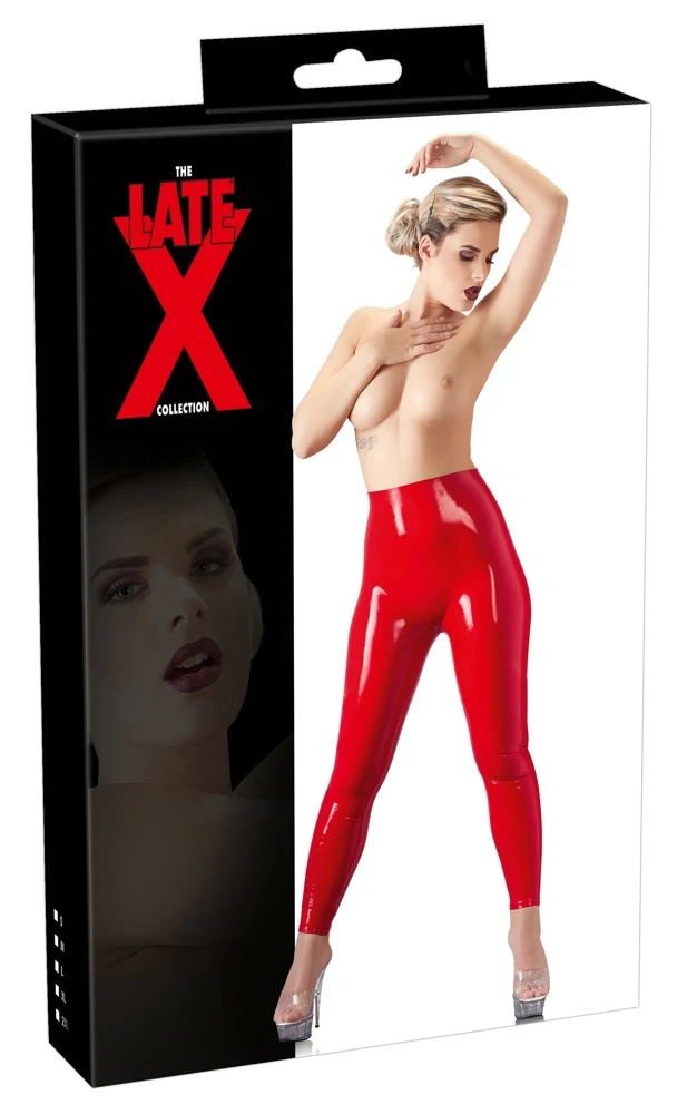 Rode latex legging met hoge taille