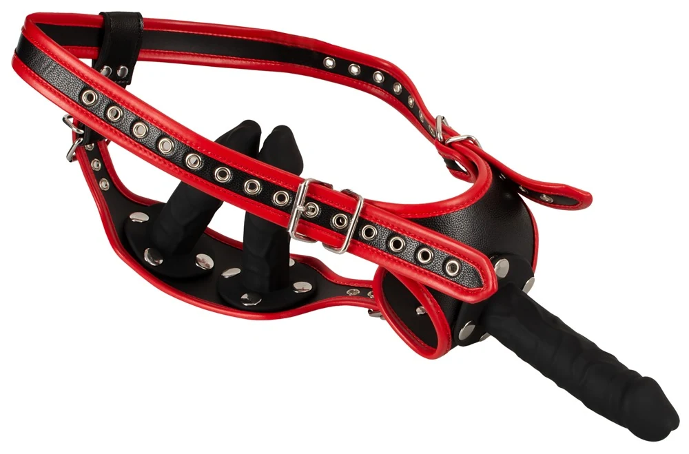 Bad Kitty strap-on string met 3 siliconen dildo's