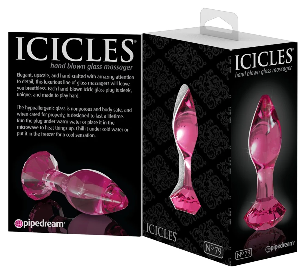 Icicles glazen anaalplug roze met diamantgeslepen voet