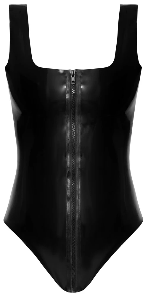 Zwarte latex body met 2-weg rits