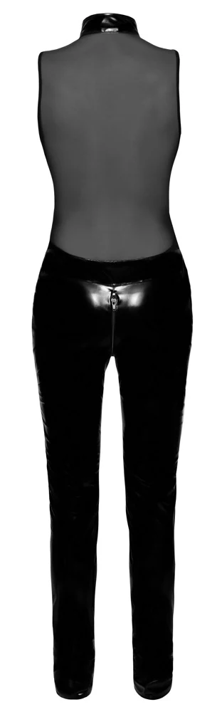 Black Level lak jumpsuit met powernet rug