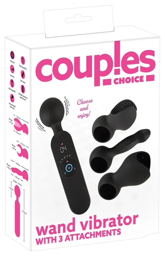 Coup!es Choice oplaadbare massagestaaf met opzetstukken