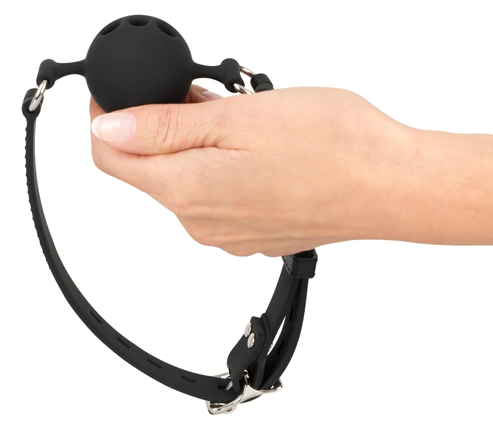 Zwarte silicone gag met luchtgaten