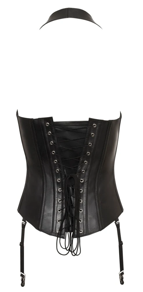 Leren corsage met bikerdetails en jarretels