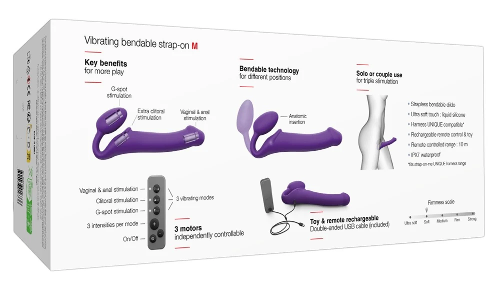 Vibrerende buigbare strap-on met afstandsbediening