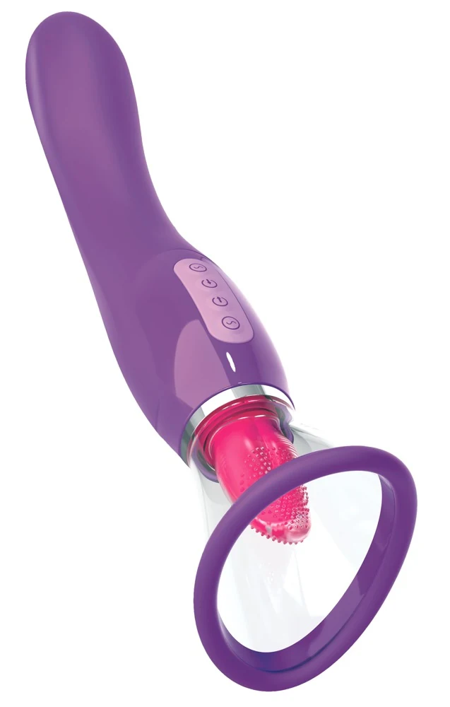 Dubbelzijdige vibrator met zuig- en tongstimulatie