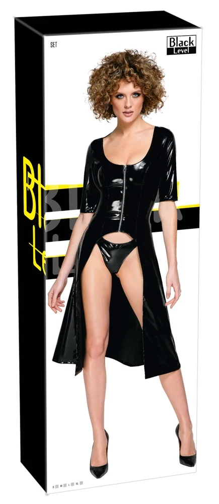 Black Level vinyl manteljurk met string