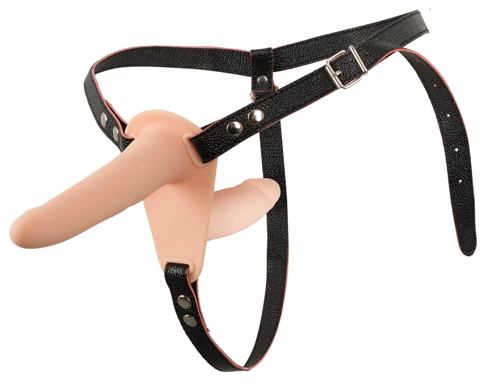 Dubbele strap-on dildo met vibrobullet