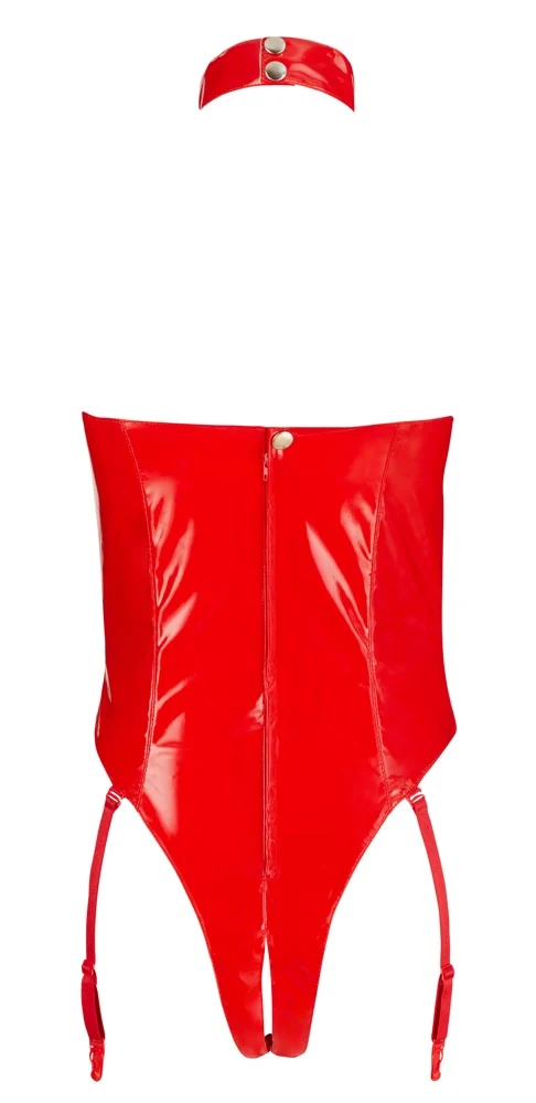 Bustless bodysuit in rode lakglans