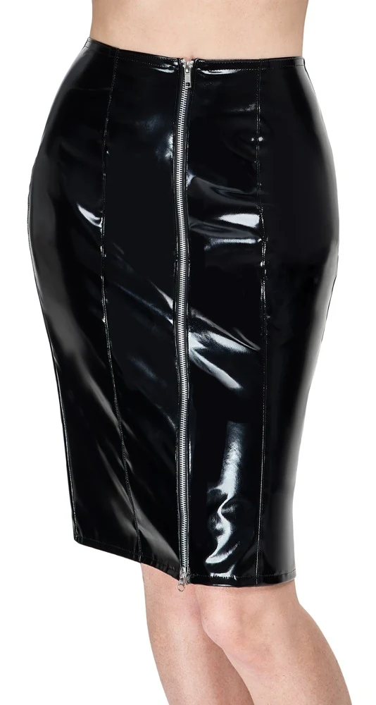 Black Level vinyl rok knielengte met 2-weg rits