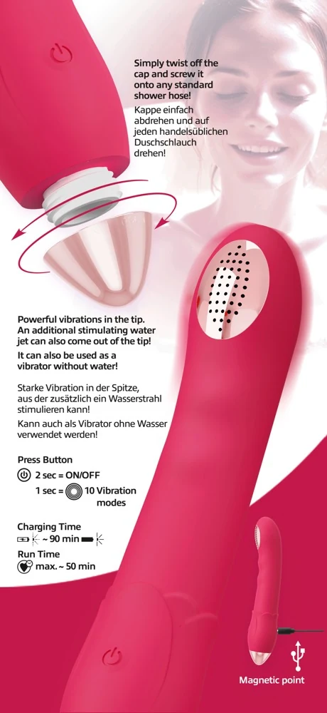 You2Toys waterproof siliconen vibrator met doucheaansluiting