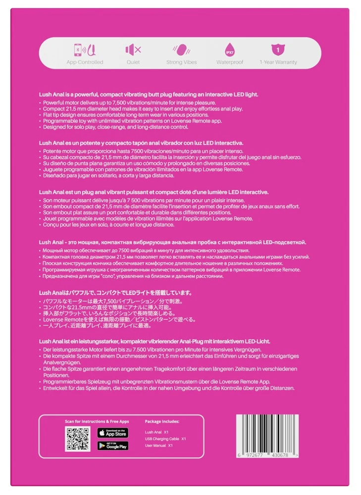 Lovense Lush Anal Bluetooth plug vibrator met LED