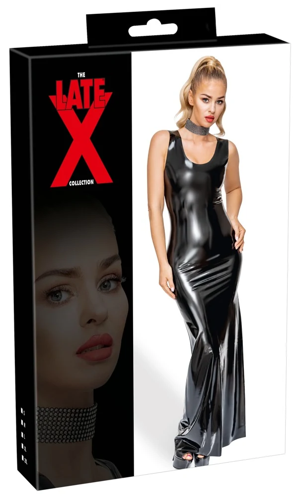 Latex avondjurk in maxilengte zwart