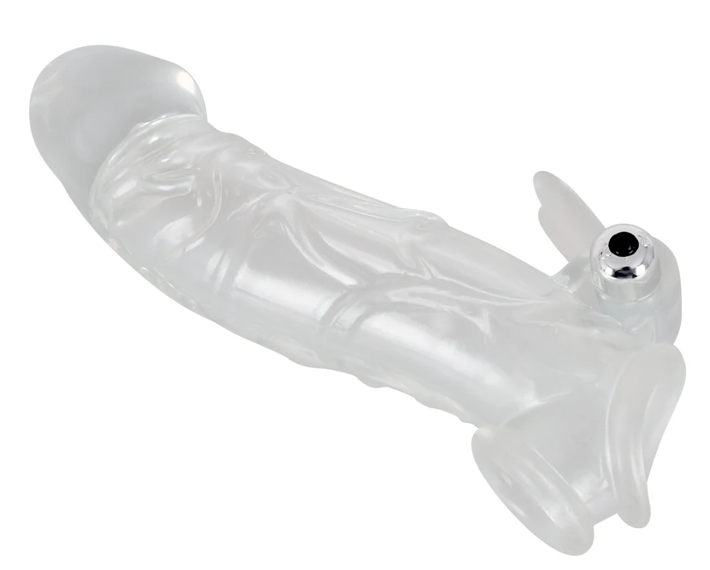 Transparante penissleeve met vibratie en verlenging