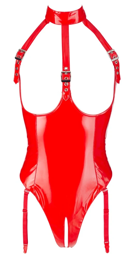 Bustless lak bodysuit rood