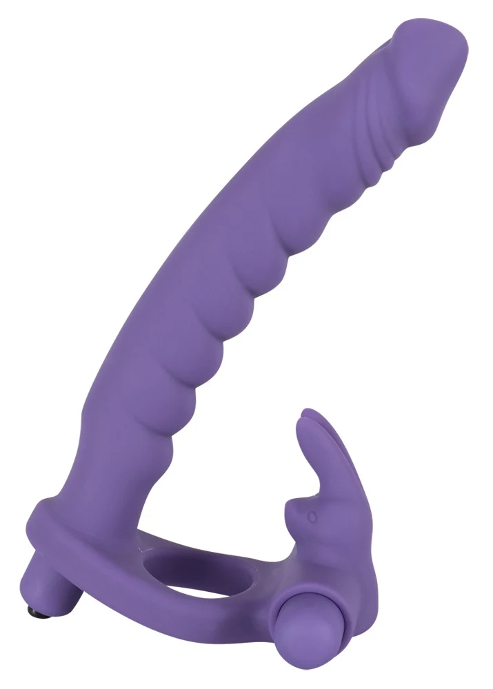 Strap-on dildo met vibratie en konijnstimulator