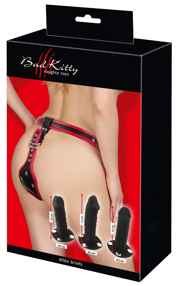 Bad Kitty strap-on string met 3 siliconen dildo's
