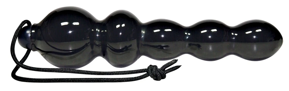 Zwarte glanzende baldildo met koord 18 cm
