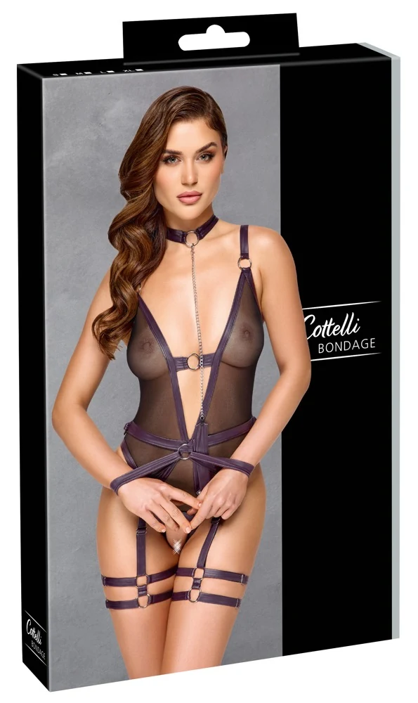 Cottelli Bondage kruisloze body met boeien en halsband