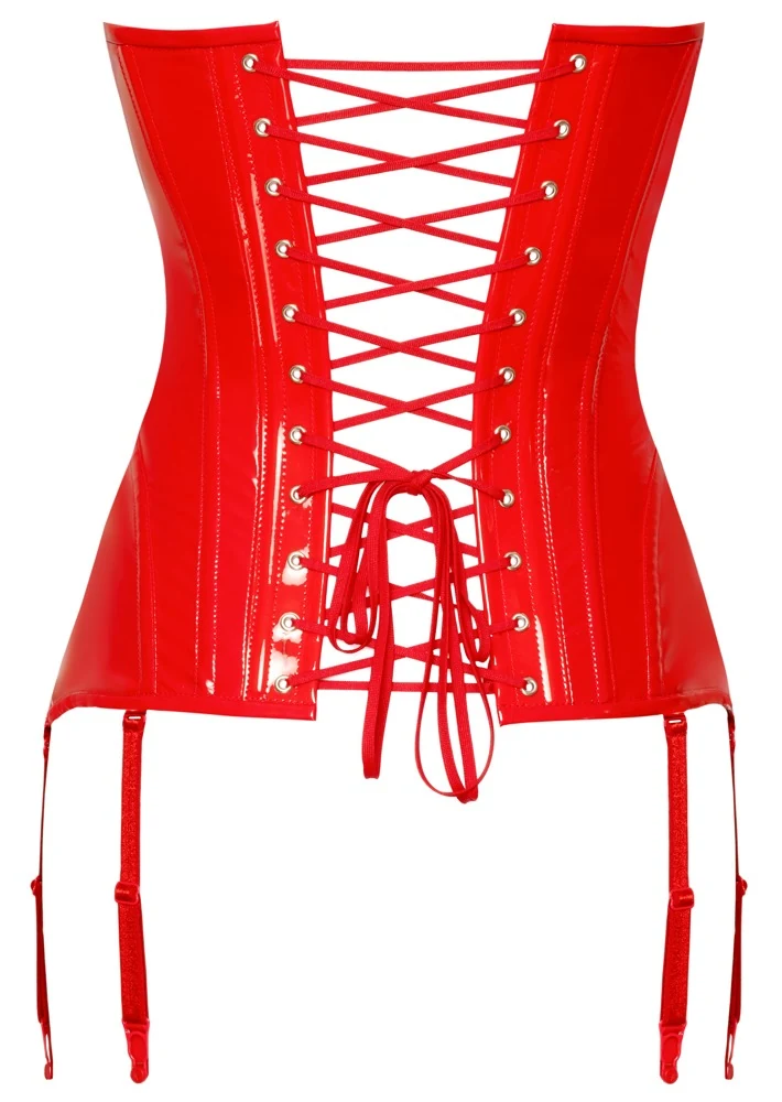 Strapless rode vinyl corsage met jarretels