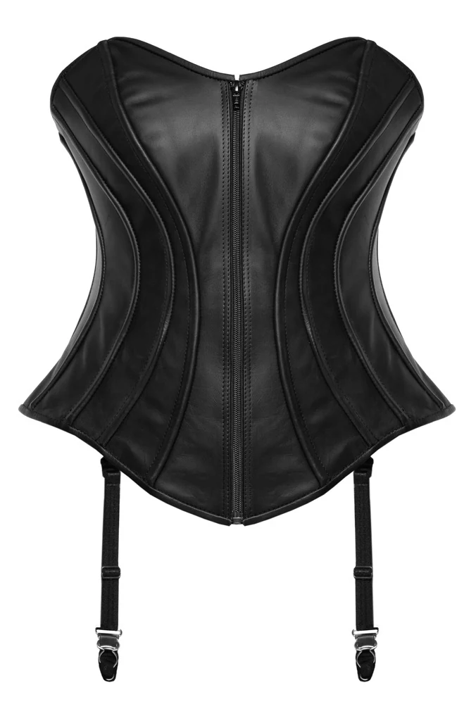 Strapless leren full-bust korset met vetersluiting