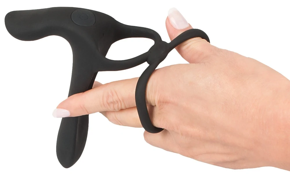 Black Velvets couples vibrator met penis- en testikelring