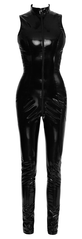 Black Level lak jumpsuit met 2-wegritssluiting