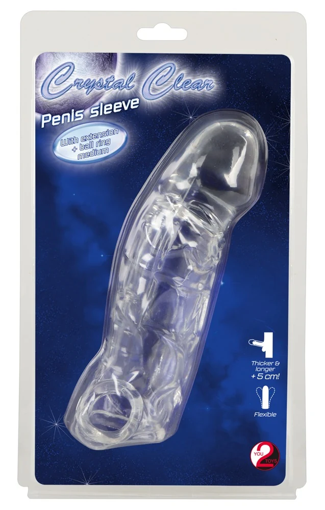Transparante penissleeve met balring en verlenging