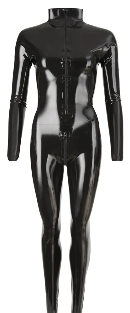 Licht getailleerde latex catsuit met dubbele rits
